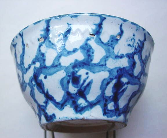 Late 19th Century Blue and White Spongeware Stoneware Hot Water